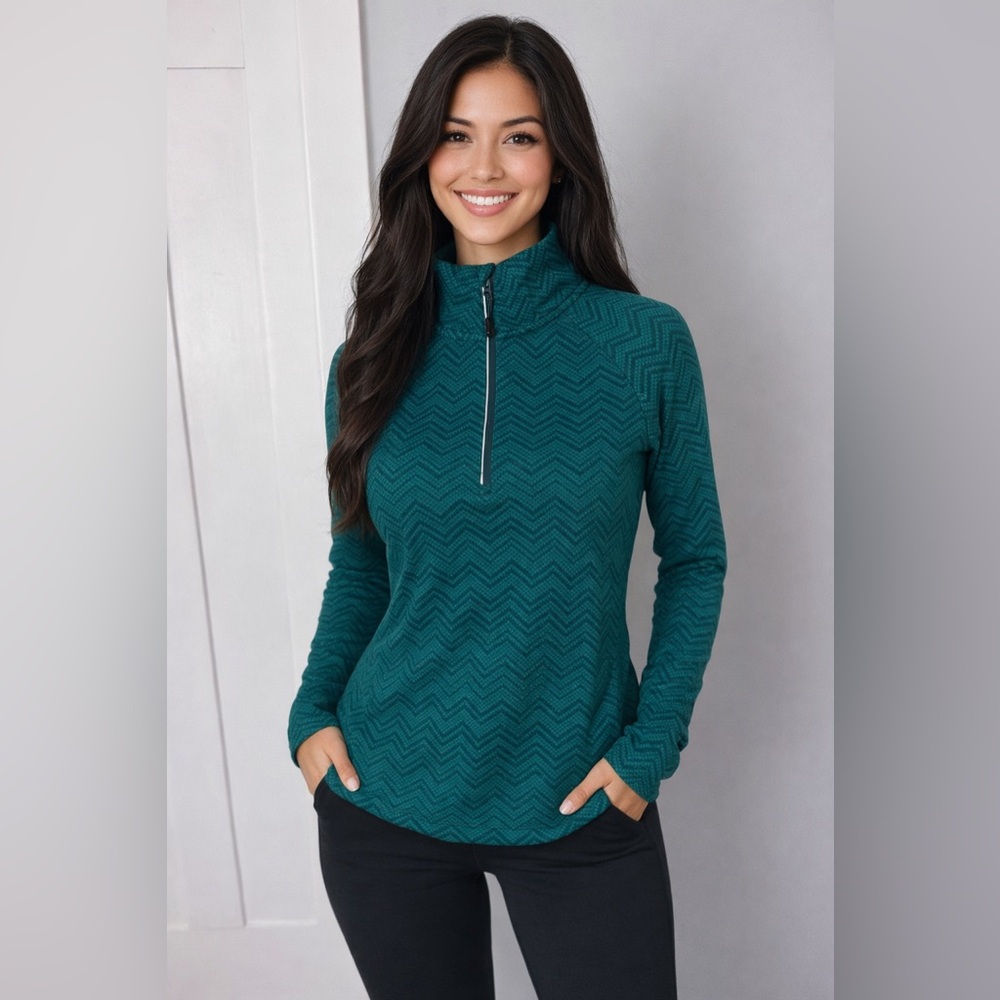 Eddie Bauer Teal Chevron Long Sleeve Top